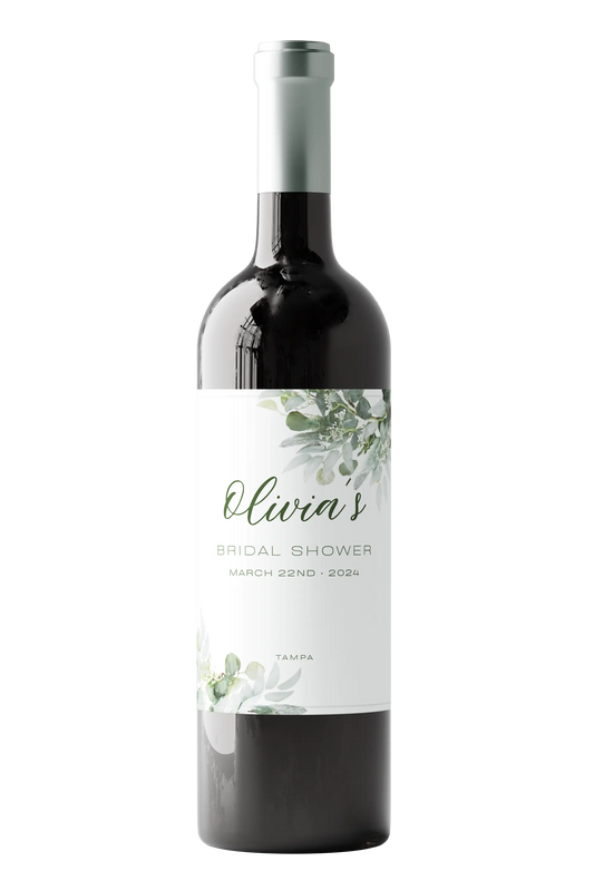 Wine Bottle Labels. Eucalyptus Styled Label for Personalization.